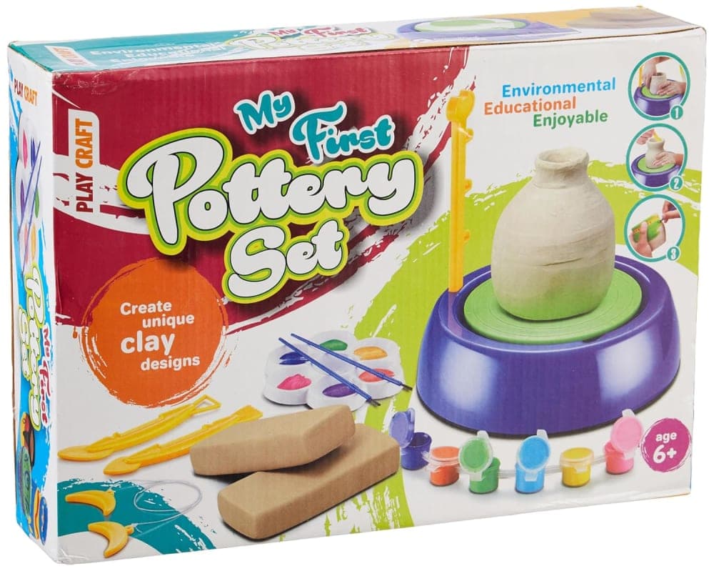 My First Clay Pottery Set DIY Kit for Kids – All-in-One Battery-Operated Pottery Wheel with 800g Clay, Tools, Paints & Brushes, Premium Craft Kit (Ages 5+)